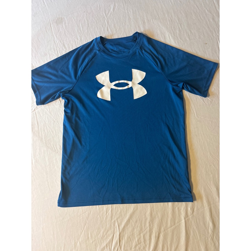 Under Armour T-Shirt Kids Youth Large Blue Logo Short Sleeve Loose Fit